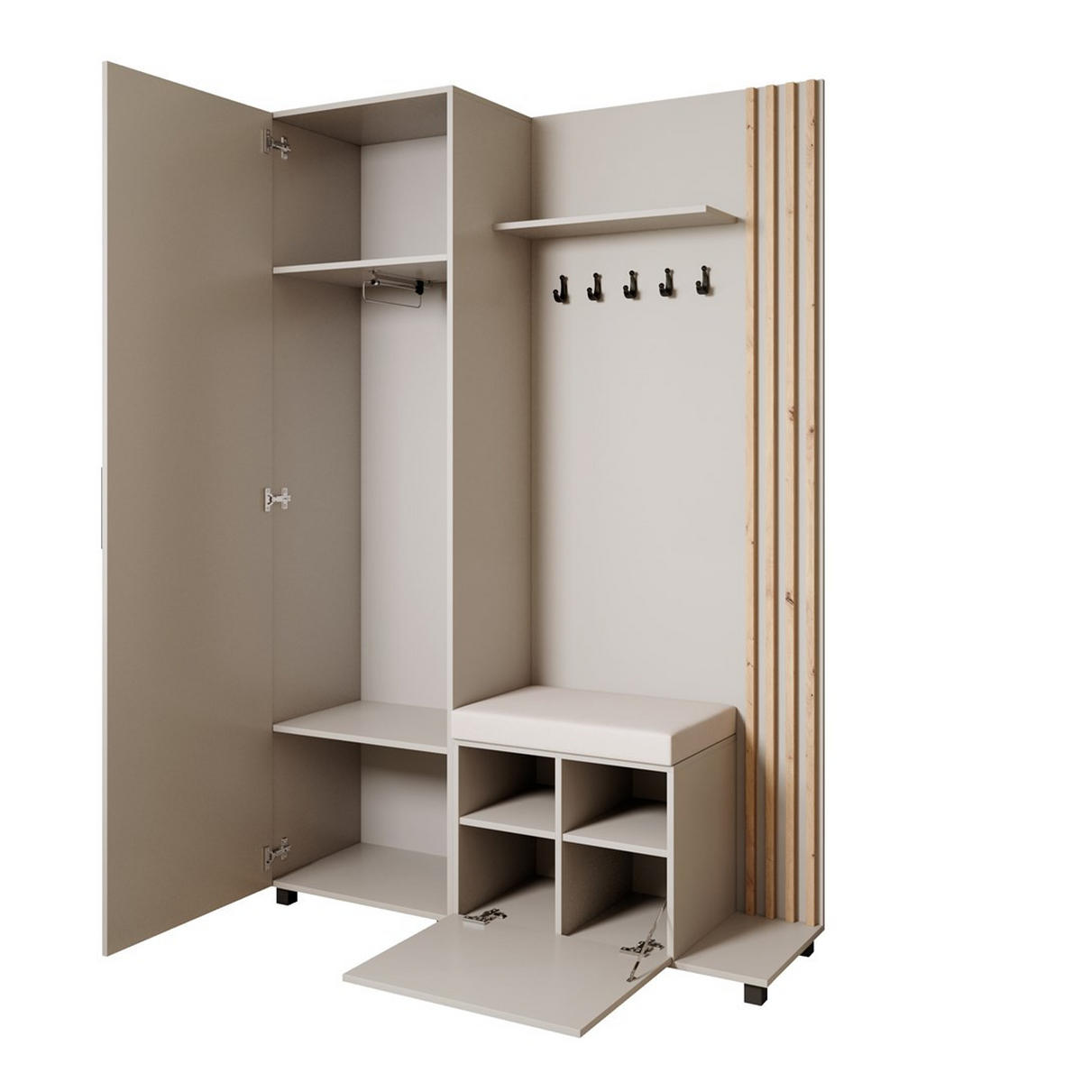 GARDEROBENSCHRANK Livia mit Aufhängern und Spiegel, Kaschmir, rechts - Kaschmir/Eiche Artisan, Holzwerkstoff (137/207/42cm) - Beautysofa