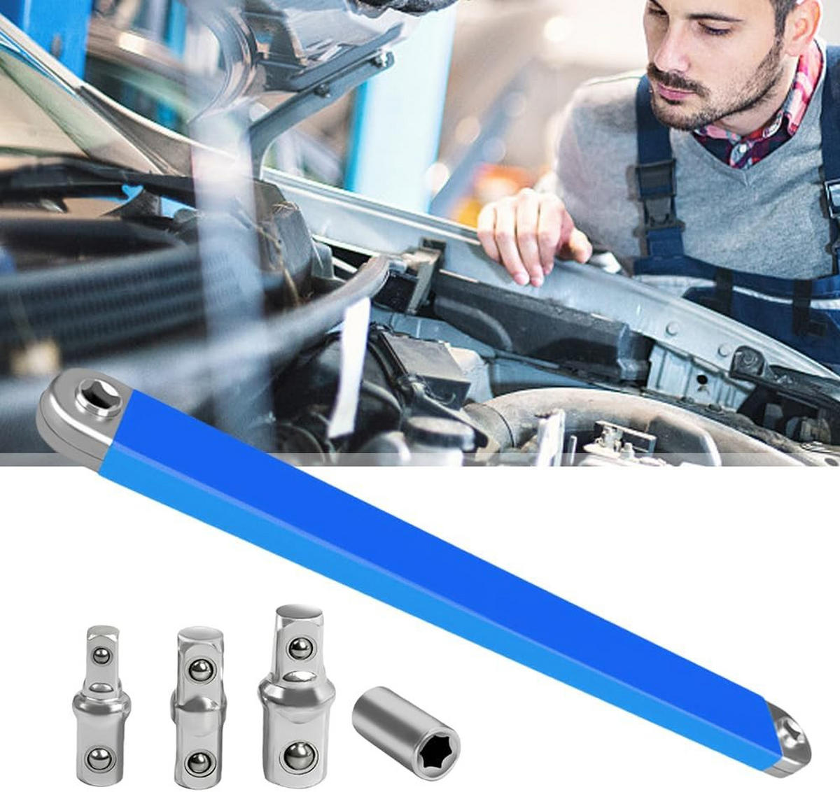SCHRAUBENSCHLÜSSEL – für den Einsatz in beengten Bereichen und an schwer zugänglichen Befestigungselementen – blau - Blau, Metall (39/4/2cm) - DCA