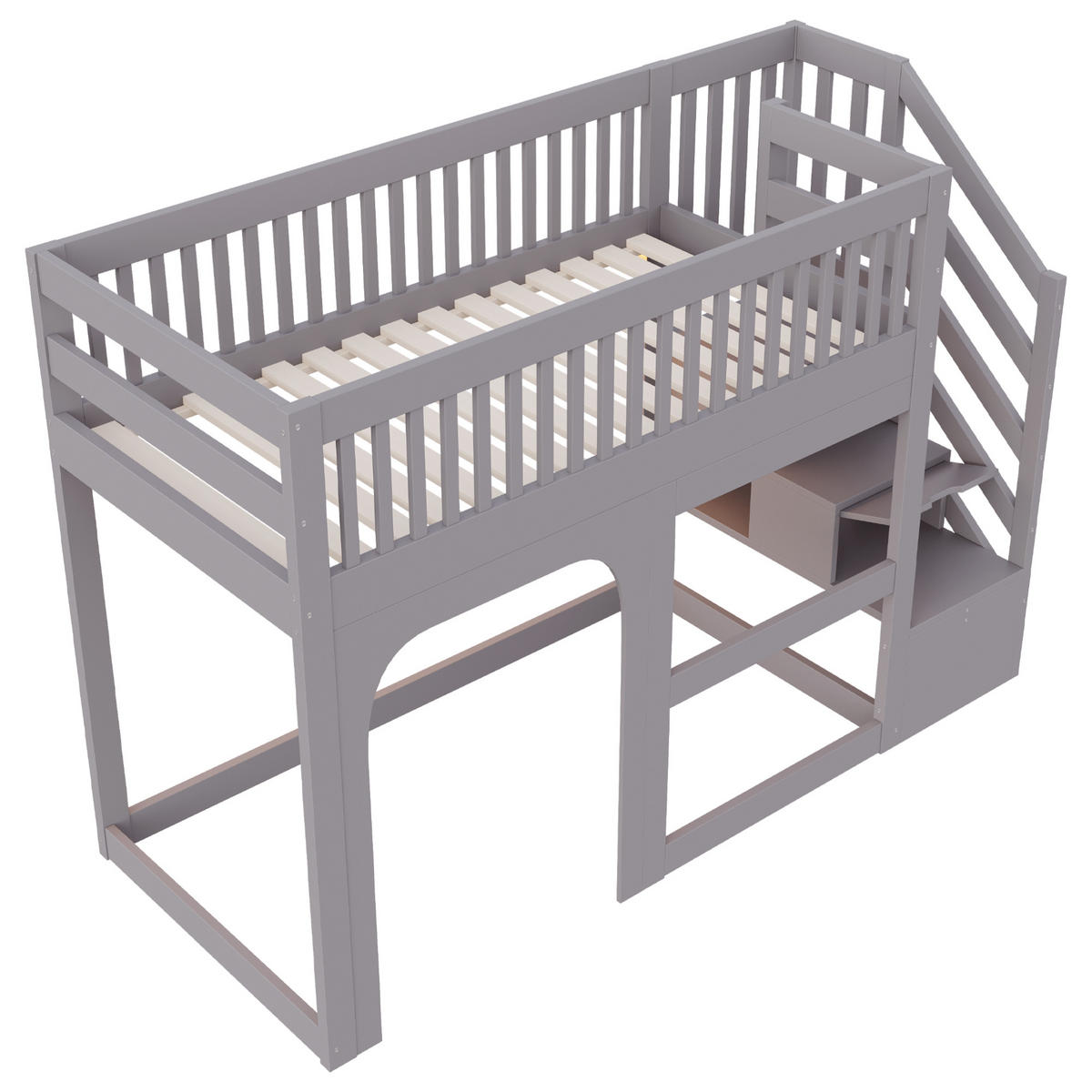 KINDER-HOCHBETT 90 x 200 cm mit Dach, Leiter und LED, Grau - Grau, Holz (90/200cm) - FLIEKS
