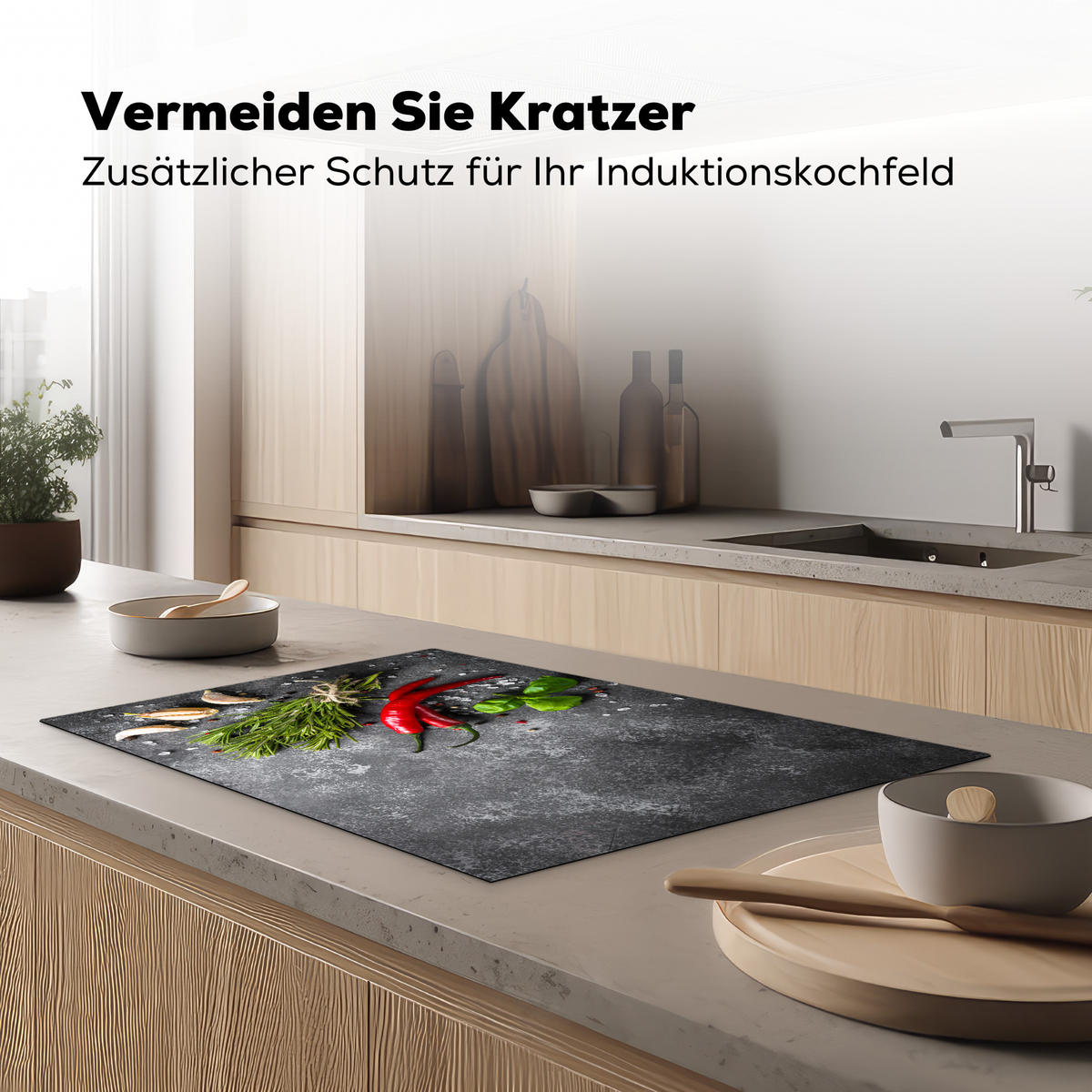 HERDABDECKPLATTE Pfeffer - Kräuter - Gewürze - Beton Induktionsschutz 81.6x52.7 cm - Rot, Kunststoff (81.6/52.7/0.2cm) - MuchoWow