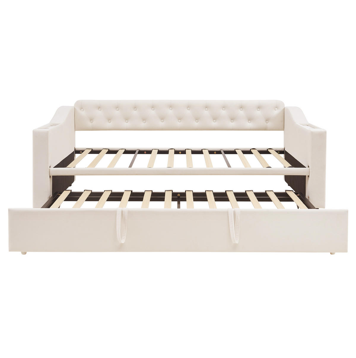 SCHLAFSOFA 90/190 cm ausziehbar auf 180/190 cm mit USB-C, USB und Stauraum aus Samt, Beige - Beige, Textil (98.5/78.5/215cm) - Redom