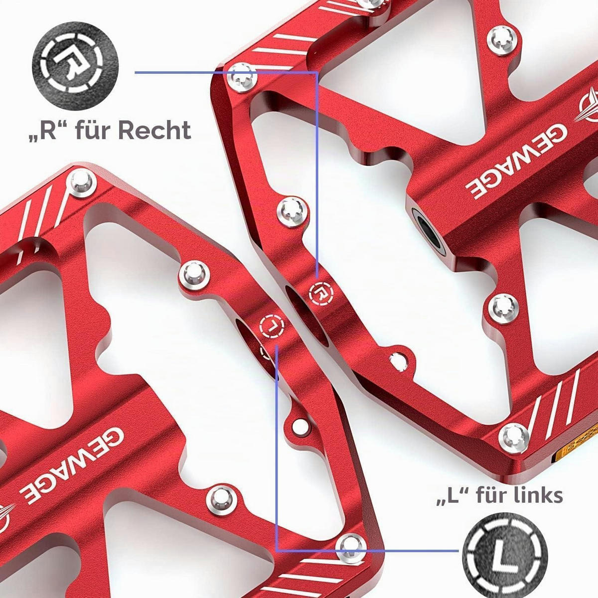 FAHRRADPEDALE Aluminium Rot mit Reflektoren 9/16 Zoll - Rot, Metall (11.8/1.5/11.8cm)