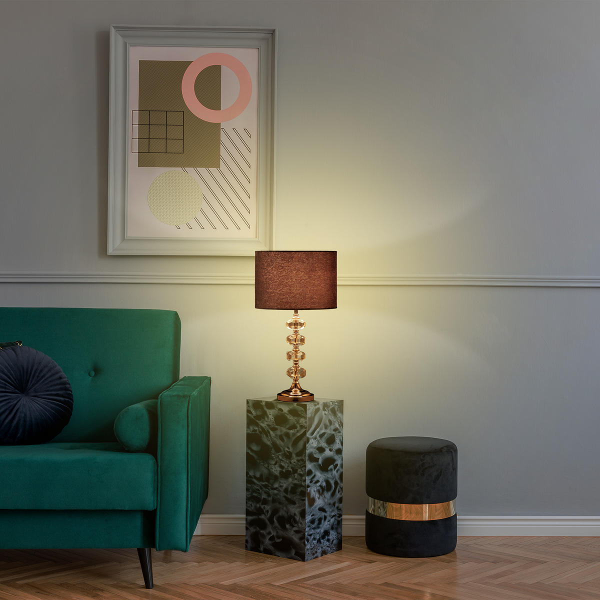 TISCHLEUCHTE - Multicolor, Glas/Textil (26/26/48cm) - Relaxdays