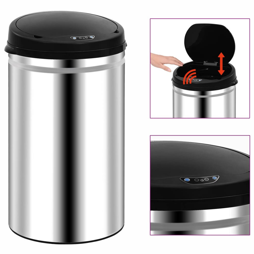 MÜLLEIMER mit Sensor 40L Edelstahl Abfalleimer Automatik - Silberfarben, Metall (30.5/67.5/30.5cm) - DELUKE