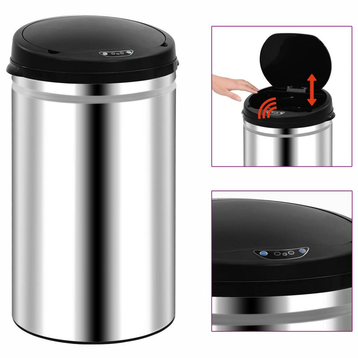 MÜLLEIMER mit Sensor 40L Edelstahl Abfalleimer Automatik - Silberfarben, Metall (30.5/67.5/30.5cm) - DELUKE