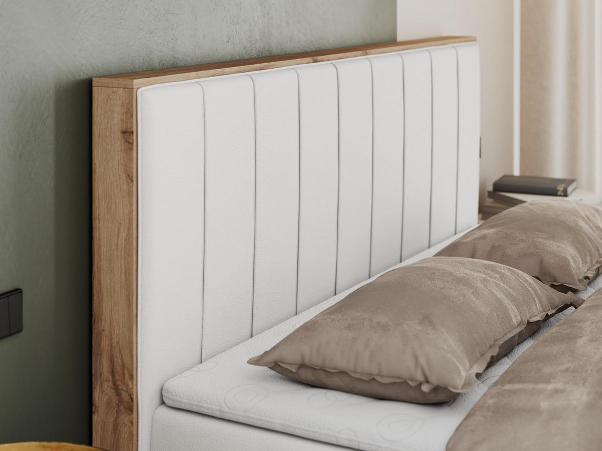 BOXBETT BELLISSIMO 160/200 Weiß Kunstleder - H3 - Weiß, Holz/Textil (160/200cm) - MKS
