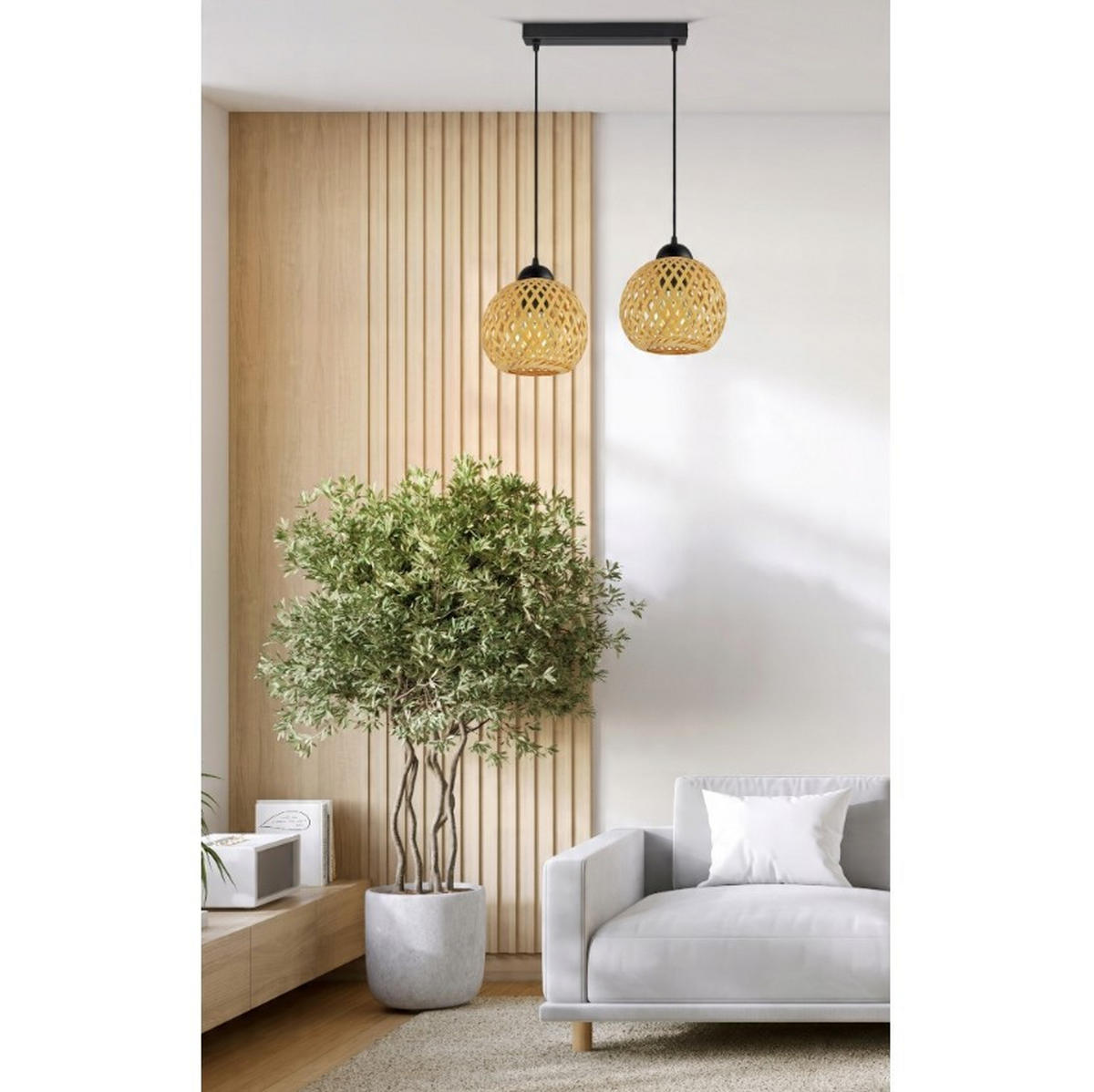 PENDELLEUCHTE BOHO - Beige/Schwarz, Holz/Metall (13/42/100cm) - kiki design