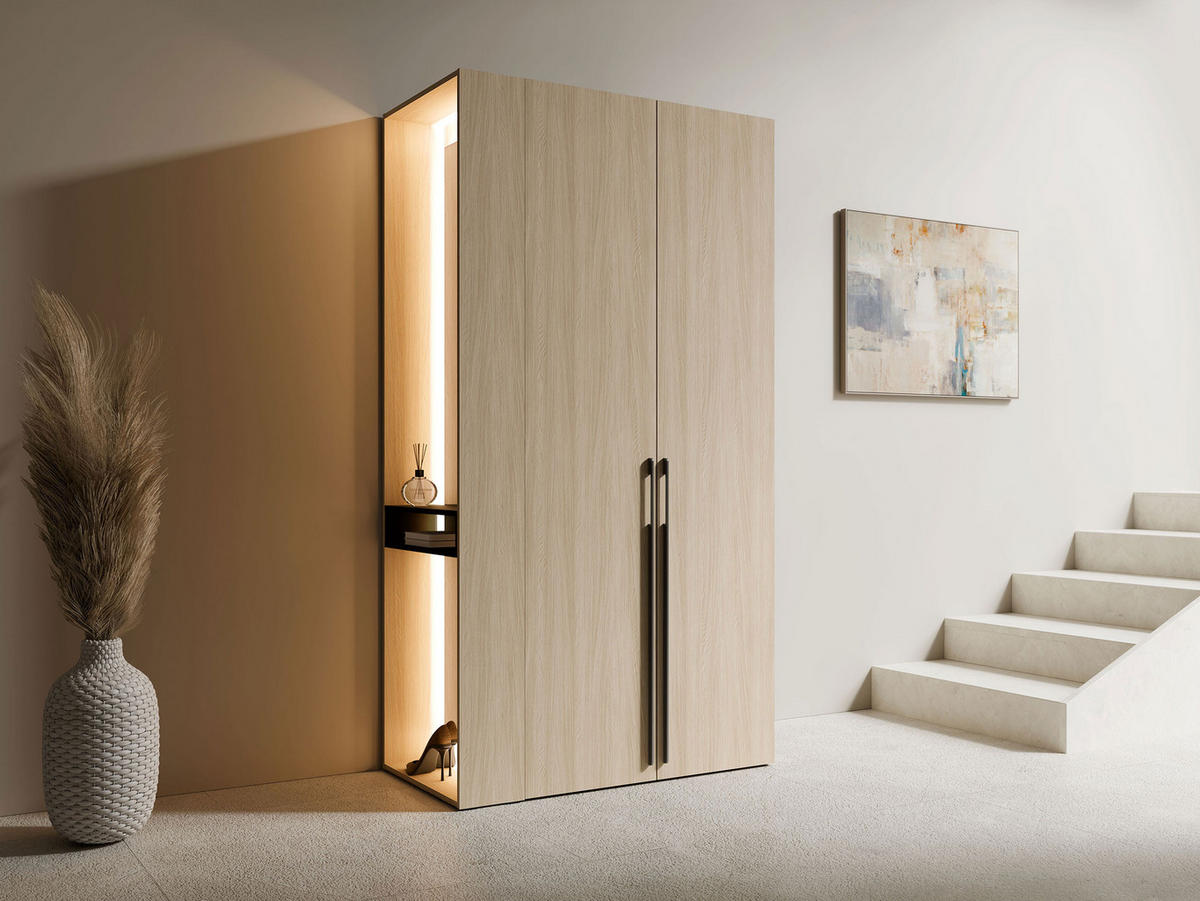 GARDEROBE Barcelona II mit Weiße LED-Beleuchtung - Eichefarben/Schwarz, Holzwerkstoff/Kunststoff (112/208/58cm) - MIRJAN24
