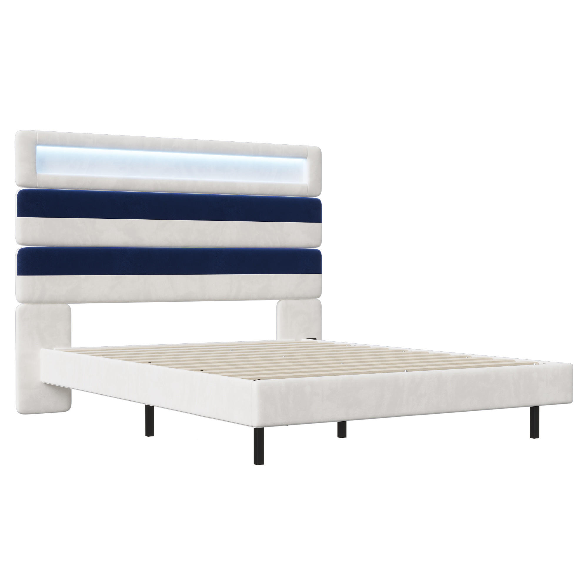 POLSTERBETT 140x190 cm mit LED, USB, Kopfteil-Stauraum, Weiß - Weiß, Holz (140/190cm)