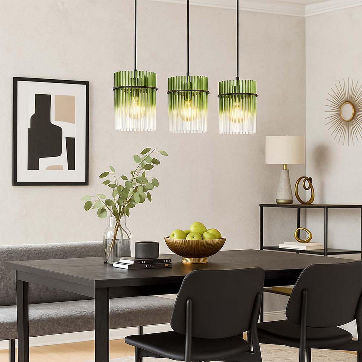 PENDELLEUCHTE Metall Glas 3-Flammig LED - Grün, Glas (80/20/140cm) - Globo Lighting