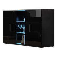 KOMMODE Soho S07 mit blauer LED Beleuchtung - Silberfarben/Schwarz, Holzwerkstoff/Kunststoff (120/80/41cm) - MIRJAN24
