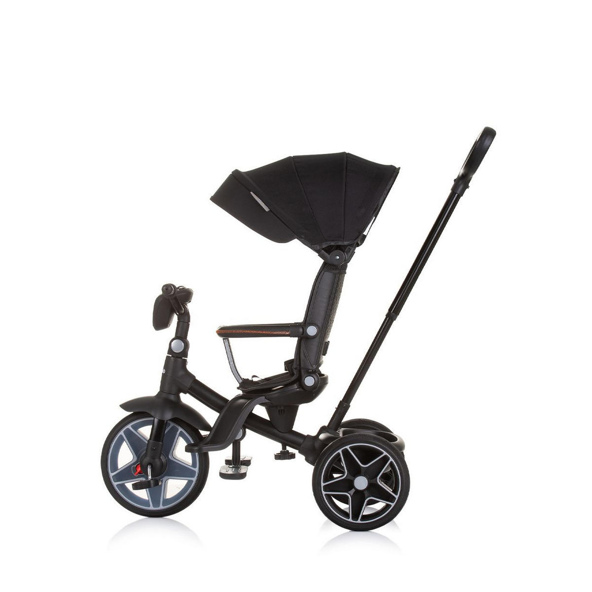 DREIRAD Derby 2 in 1 schwarz Musik, Licht, Korb, Schiebegriff, Gurt - Schwarz, Metall (80/50/105cm) - Chipolino