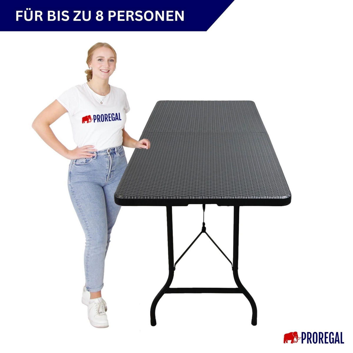 BUFFETTISCH klappbar 180x74cm 8 Personen Kunststoff Rattan Optik Schwarz - Schwarz, Kunststoff (74/180/74cm) - CHEFGASTRO