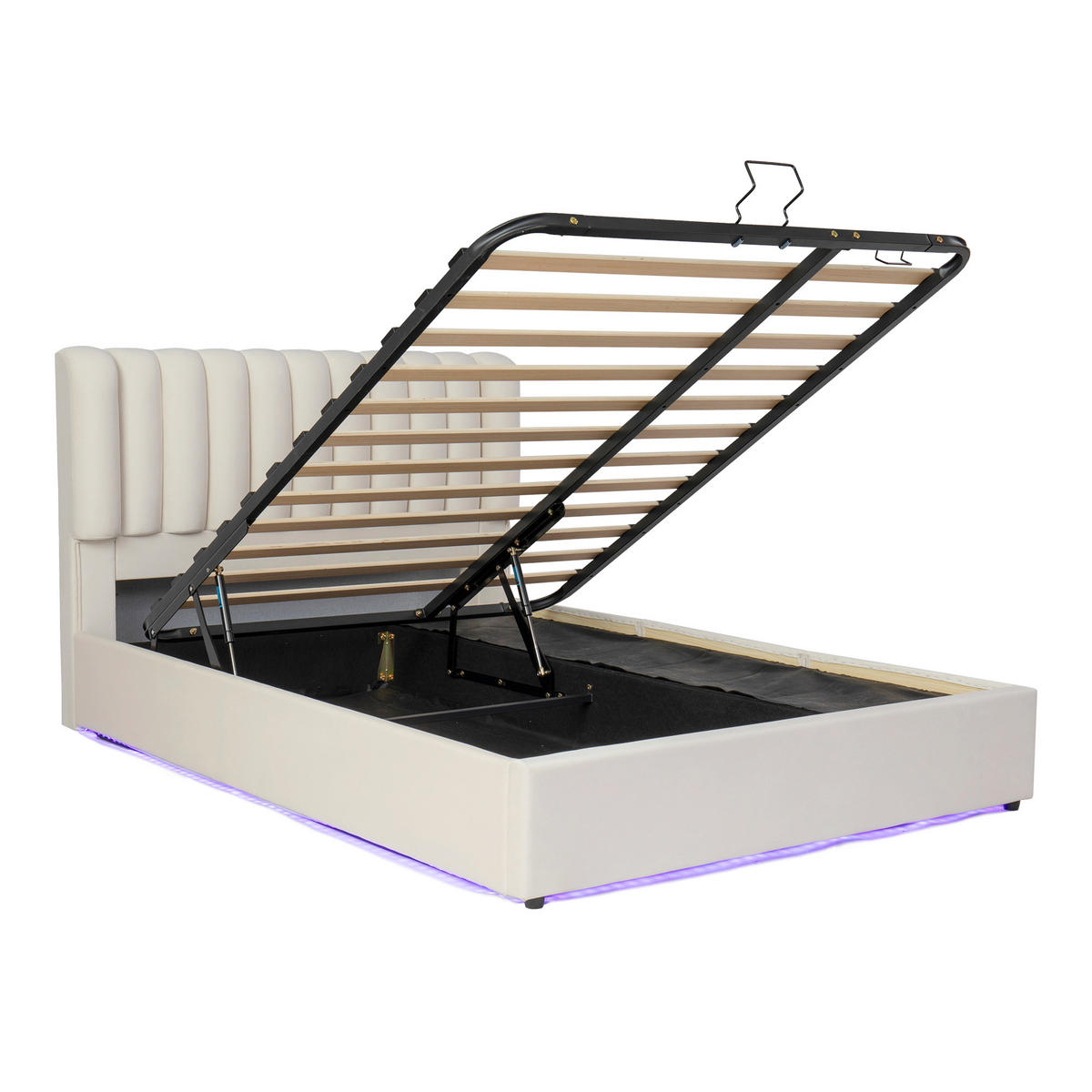 STAURAUMBETT 140/200 cm DE-32734 mit hydraulischem Stauraum und LED Beige - Beige, Holzwerkstoff (140/200cm) - ComfortXL