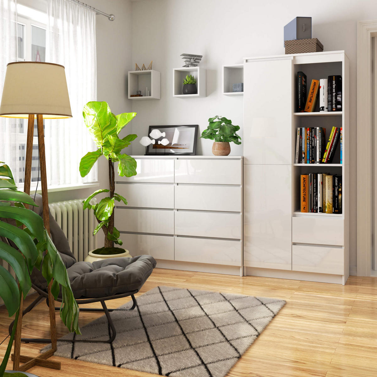 STANDREGAL Weiß, Weiß Glanz 180/80/35 - Weiß, Holzwerkstoff (80/180/35cm) - RAUMHIRSCH FURNITURE