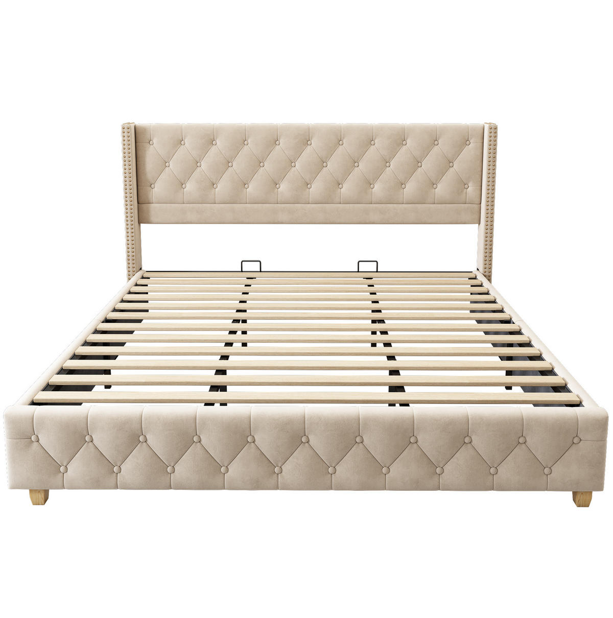 TAPECIRANI krevet 180/200 cm svijetlobež od baršuna s uzglavljem i letvičastom podlogom - bež, tekstil (180/200cm) - OKWISH
