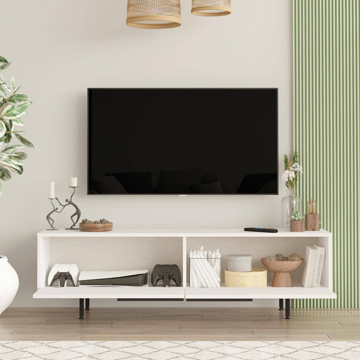 TV-ELEMENT Urejovle - Schwarz/Weiß, Holzwerkstoff/Metall (160/45/35.5cm) - [en.casa]
