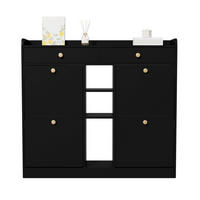 SCHUHSCHRANK 110/26/100 cm schwarz aus Spanplatte mit 4 Klappen - Schwarz, Holzwerkstoff (110/100/26cm) - OKWISH