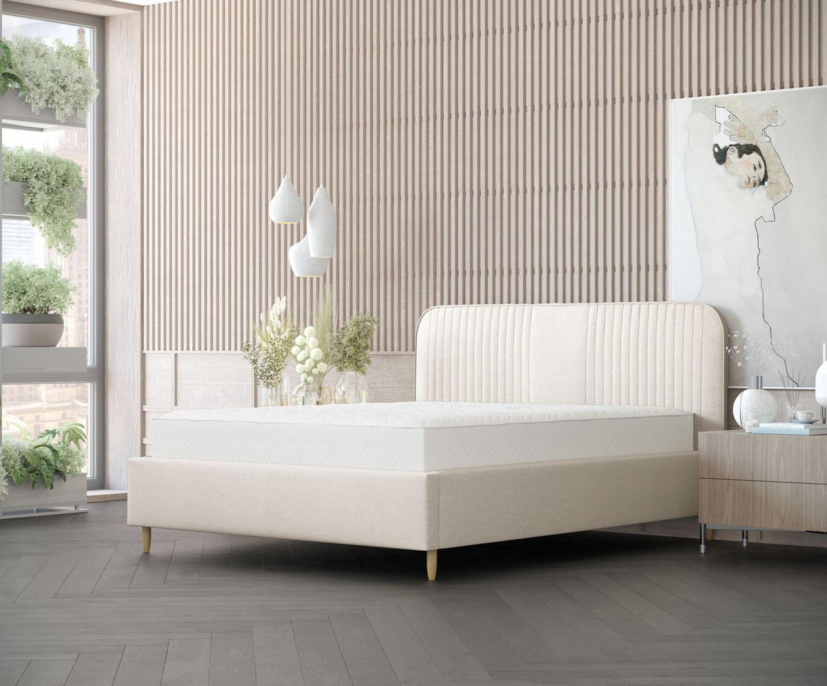 POLSTERBETT Livy Creme 120/200 cm im Webstoff - Creme/Naturfarben, Holz/Holzwerkstoff (120/200cm) - Maison de Reve