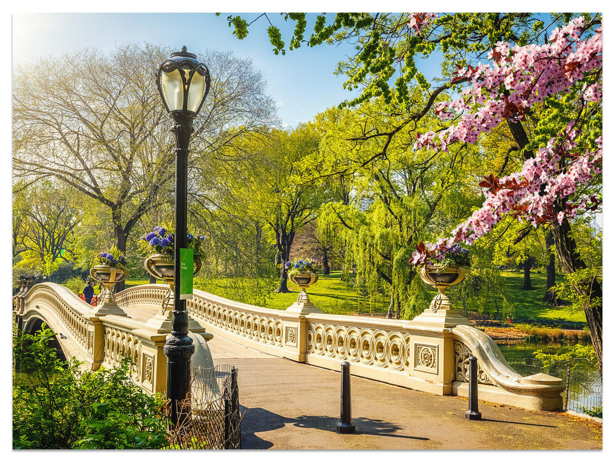 FOTOTAPETE für Wohnzimmer Historische Brücke Park Bäume Blumen 500x350 - Gelb/Beige, Papier (500/350cm) - Muralo