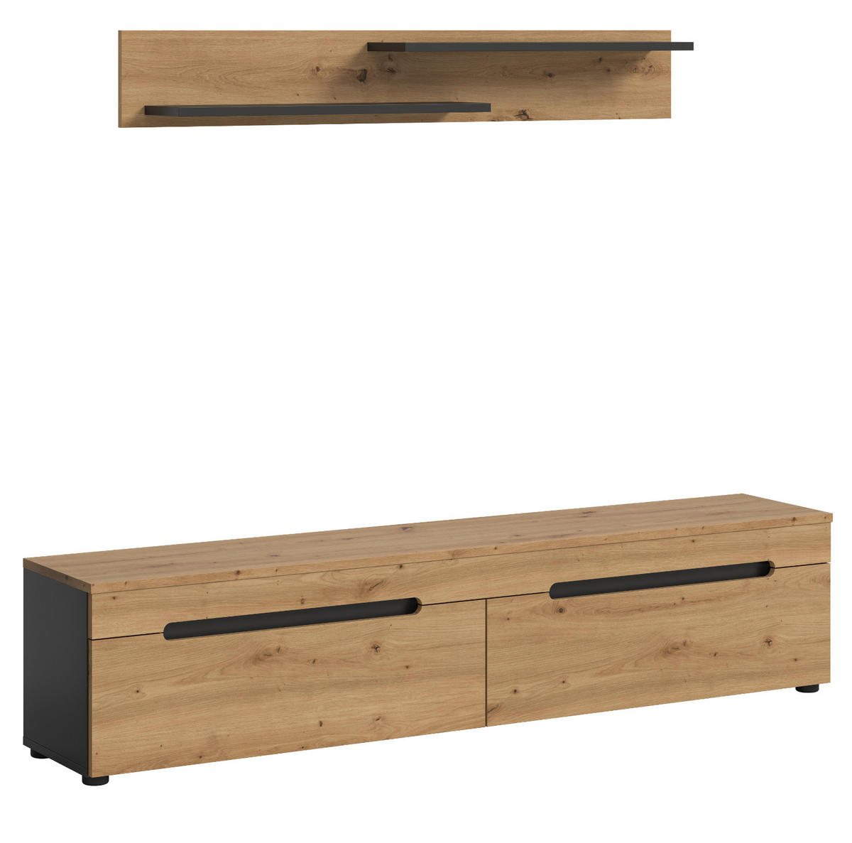 WOHNKOMBINATION Eiche Artisan, grau, 2er Set Lowboard 170 cm und Wandboard, Cooper - Schwarz/Eiche Artisan, Holzwerkstoff/Kunststoff (170/180/33cm) - Inn.Furn