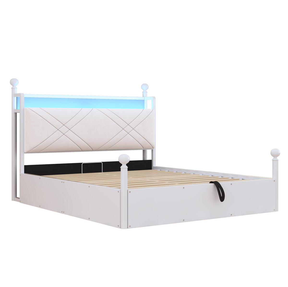 JUGENDBETT Himmelbett 140/190 cm aus Metall mit LED USB-C und Bettkasten Weiß - Weiß, Metall (140/190cm) - Modenvie