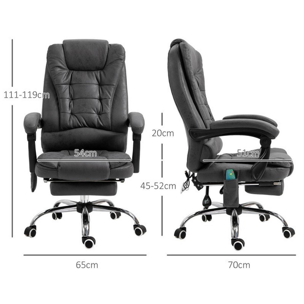 BÜROSTUHL in Dunkelgrau 70x65x119 cm mit Massage- und Heizfunktion sowie Fußstütze - Dunkelgrau, Textil (65/119/70cm) - IVMEU