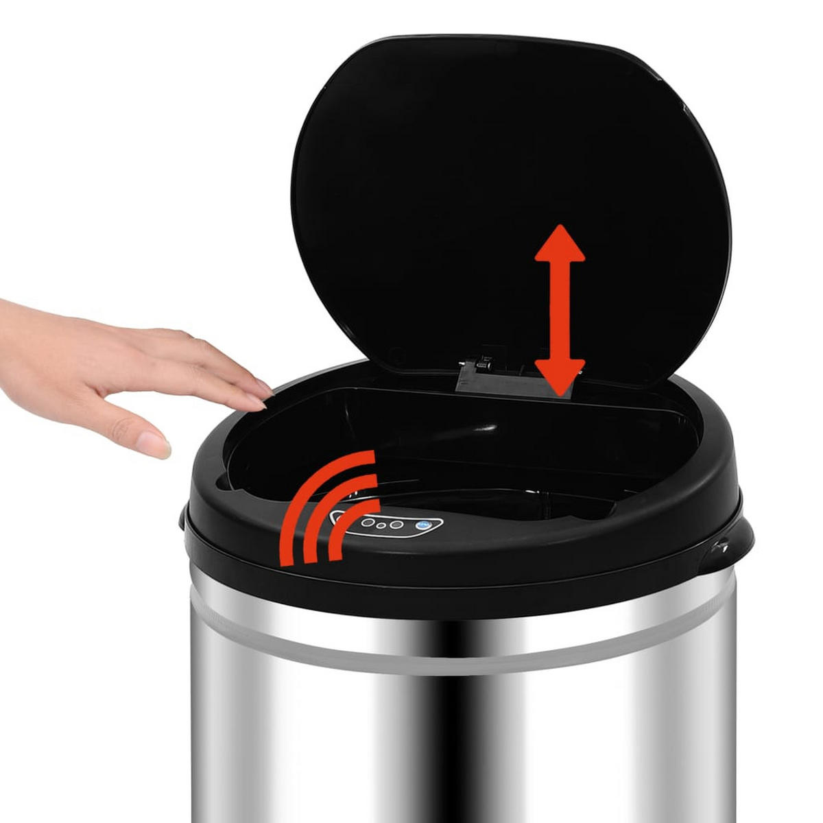 MÜLLEIMER mit Sensor 50L Edelstahl Abfalleimer Automatik - Silberfarben, Metall (30.5/81.5/30.5cm) - DELUKE