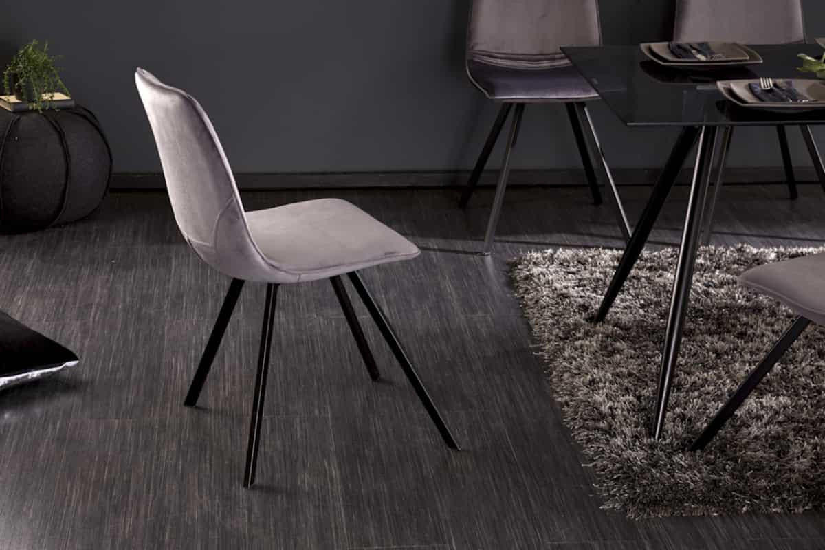 STUHL AMSTERDAM CHAIR Samt Dunkelgrau 85 cm - Schwarz/Grau, Textil/Metall (47/83/59cm) - riess-ambiente