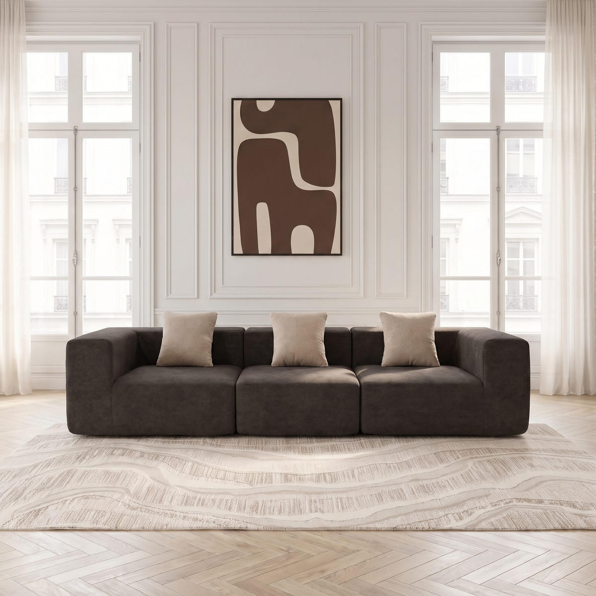 SOFA Pure 3-Sitzer - Braun Sand - Braun, Textil (300/62/100cm) - COCO Living