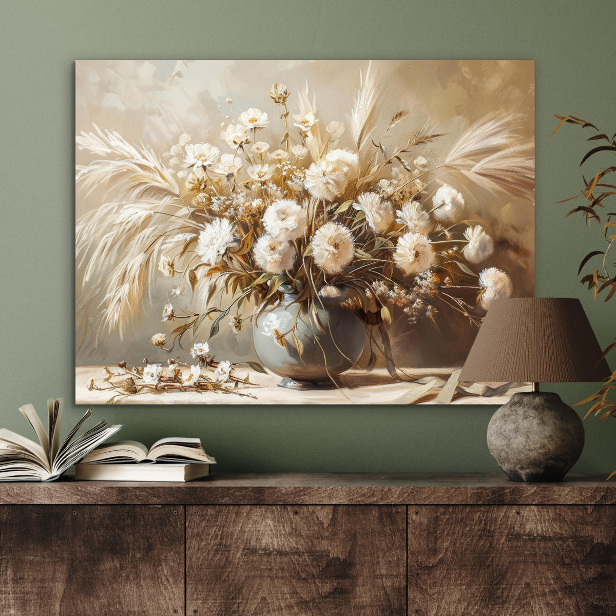 KOVOVÝ OBRAZ Kvety - Váza - Zátišie - Béžová 80x60 cm - krémová, kov (80/60cm) - MuchoWow