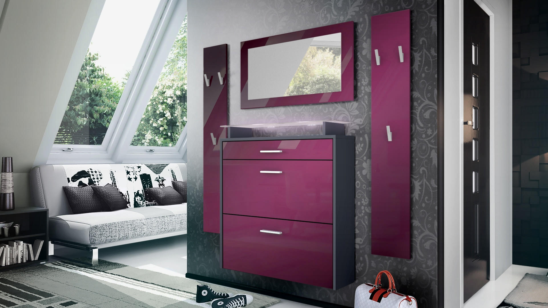 GARDEROBE Malea Fronten in Brombeer Hochglanz - Brombeere, Holzwerkstoff (180/180/23cm) - Vladon