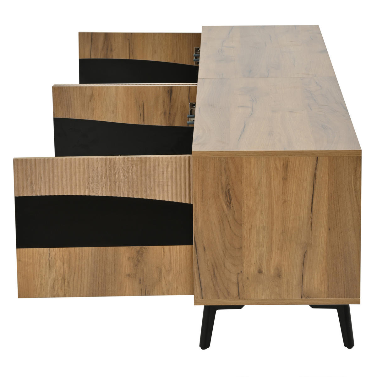 TV stolek 180/40/50 cm se 4 skříňkami, symetrický design a úložný prostor pro 75" TV, Přírodní - přírodní, kompozitní dřevo (180/50/40cm) - Redom