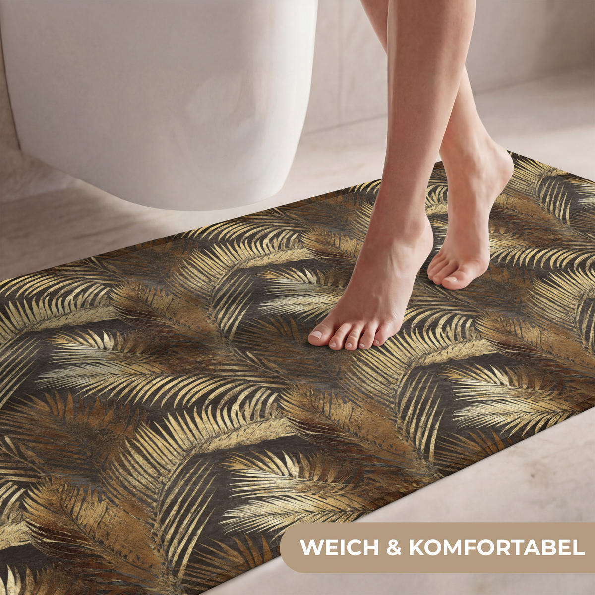 WC PŘEDLOŽKA Tropical - Listy - zlaté 120x60 cm - zlatá, textil/plast (120/1cm) - OnlyWow
