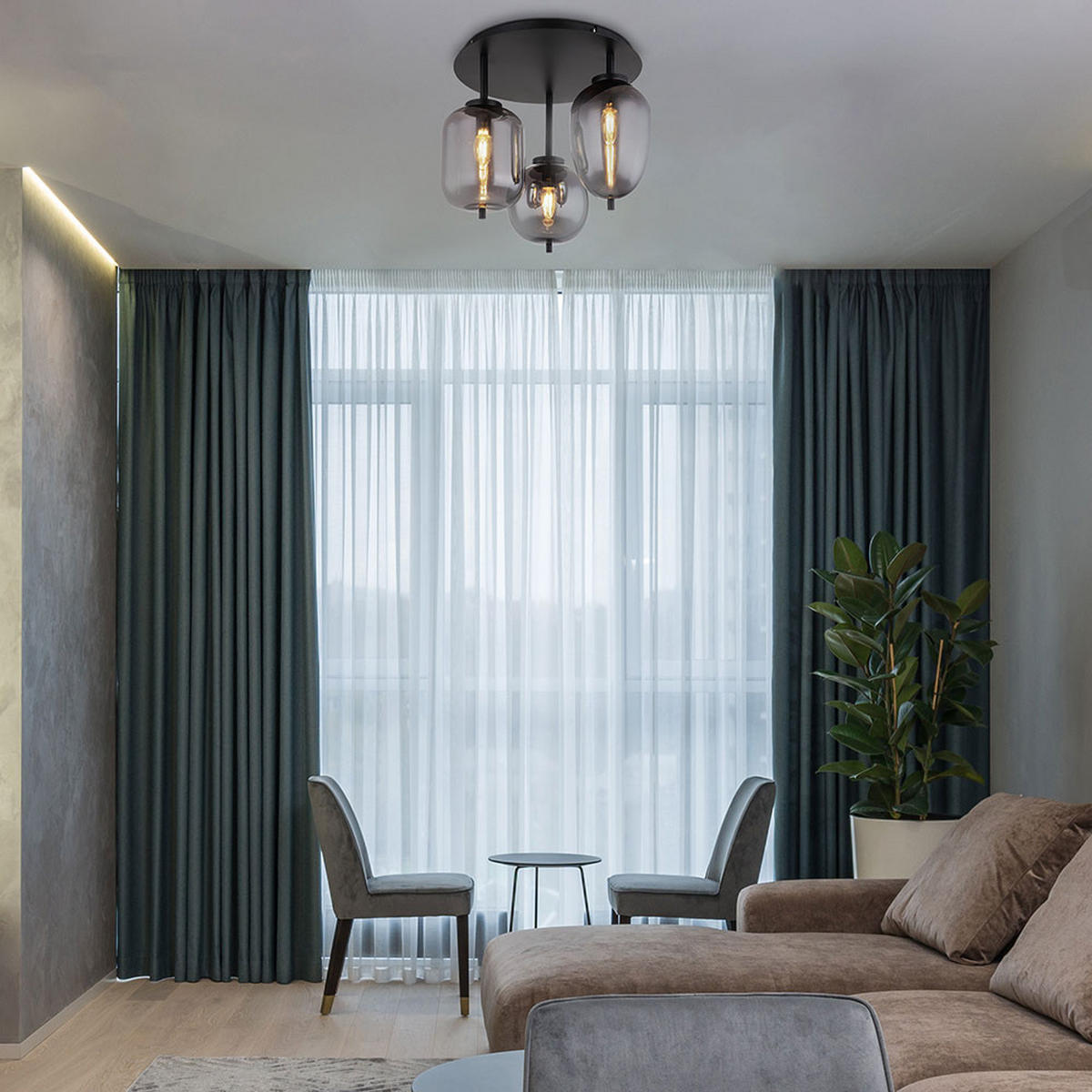 LED DECKENLEUCHTE Metall Schwarz - Schwarz, Glas (46/46/36cm) - Globo Lighting