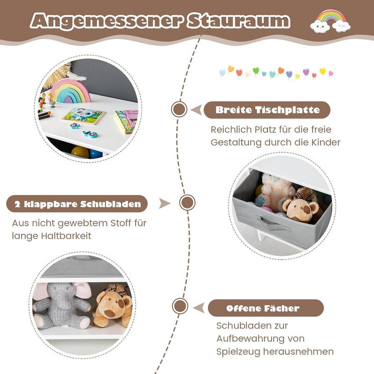 KINDERTISCHE mit Stühlen grau(3-tlg) - Grau, Holzwerkstoff (71/50/48cm) - COSTWAY