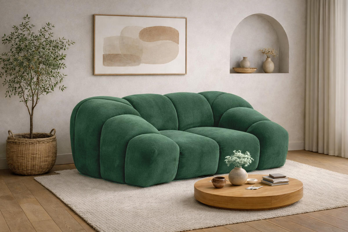 SESSEL modular, Veloursstoff Bluvel, Grün, CROISSANT - Grün, Holz (168/72/115cm) - Kaiser Möbel