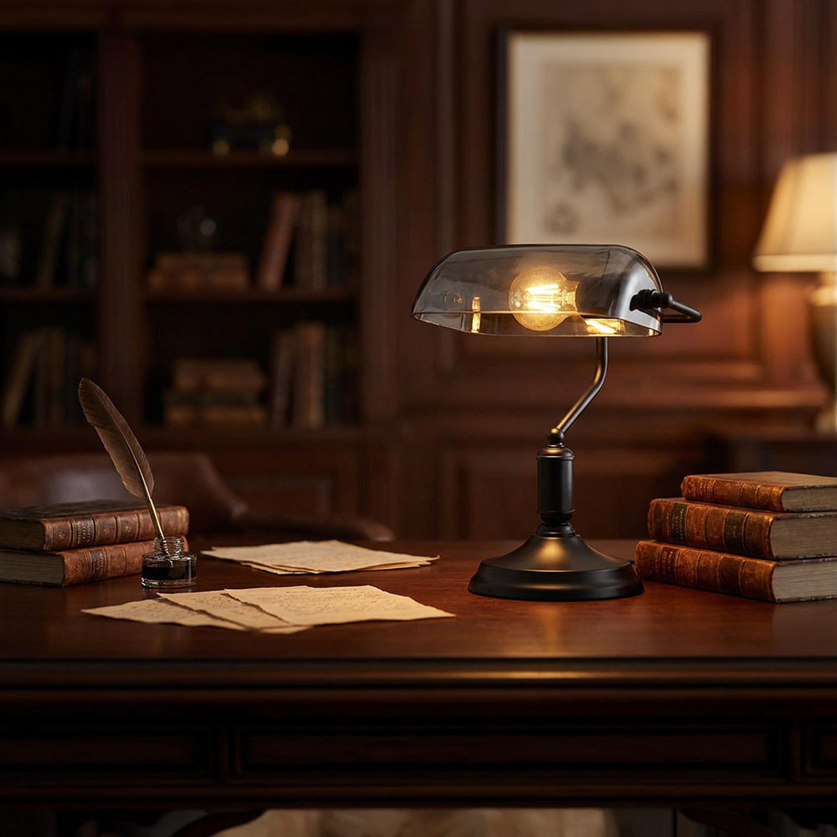 LED TISCHLEUCHTE Antique Schwarz - Schwarz, Glas (25/18/32cm) - Globo Lighting