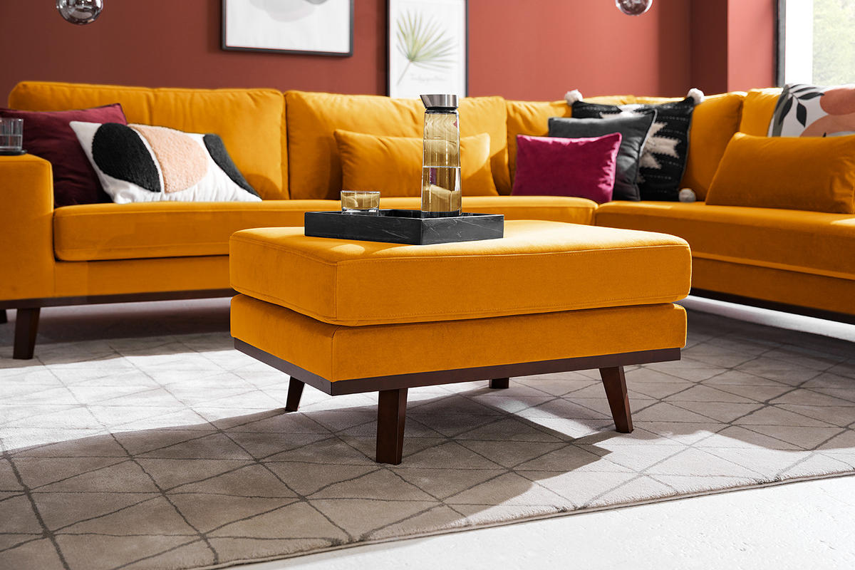 POLSTERHOCKER - Gelb/Buchefarben, Buchenholz/Textil (85/43/60cm) - home24