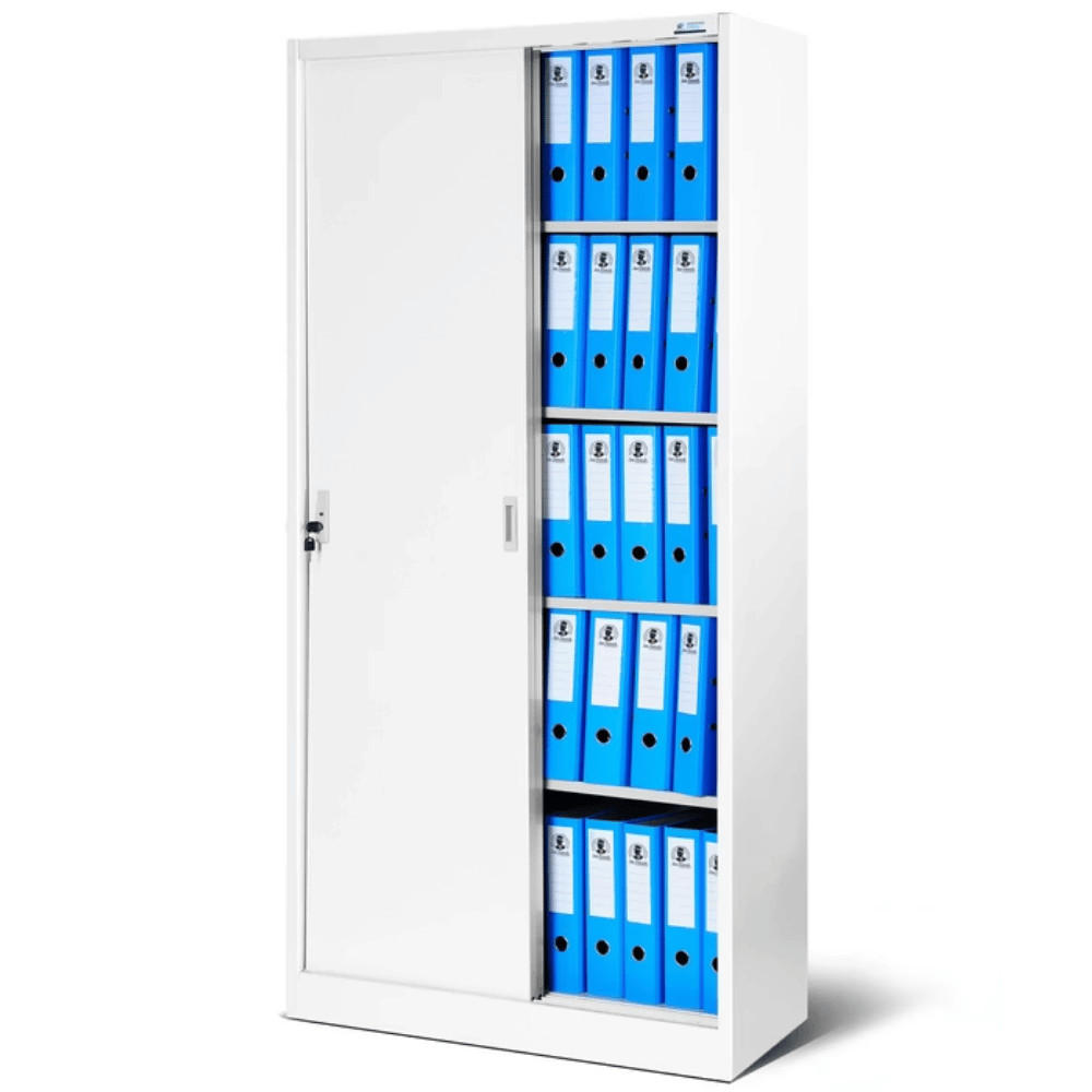 AKTENSCHRANK abschließbar ROLF mit Schiebetüren 185x90x40cm Weiß - Weiß, Metall (90/185/40cm) - DELUKE