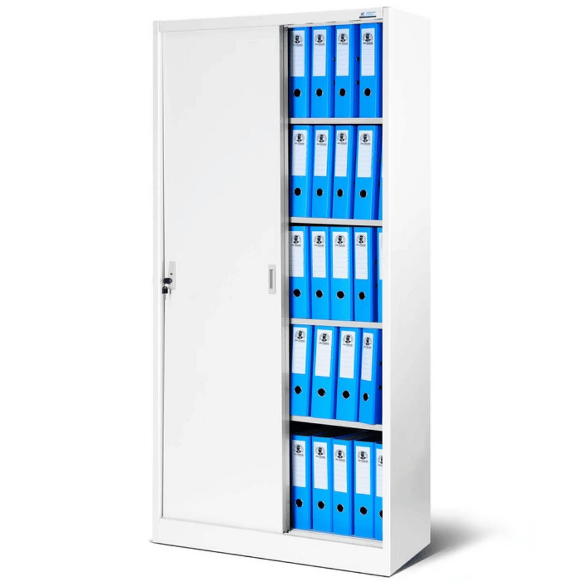 AKTENSCHRANK abschließbar ROLF mit Schiebetüren 185x90x40cm Weiß - Weiß, Metall (90/185/40cm) - DELUKE