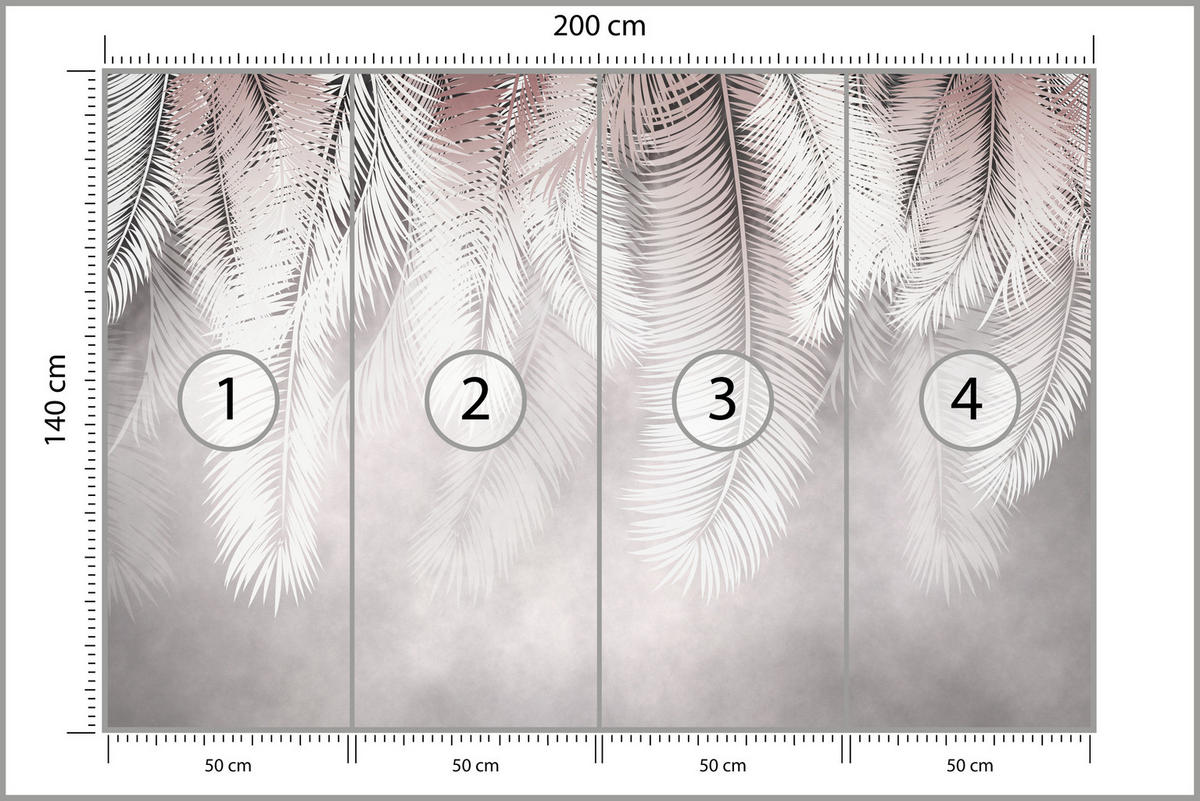 FOTOTAPETA Pre Jedáleň Veľké Palmy Listy Boho Béžová 200 x 140 cm - sivá/biela, papier (200/140cm) - Muralo