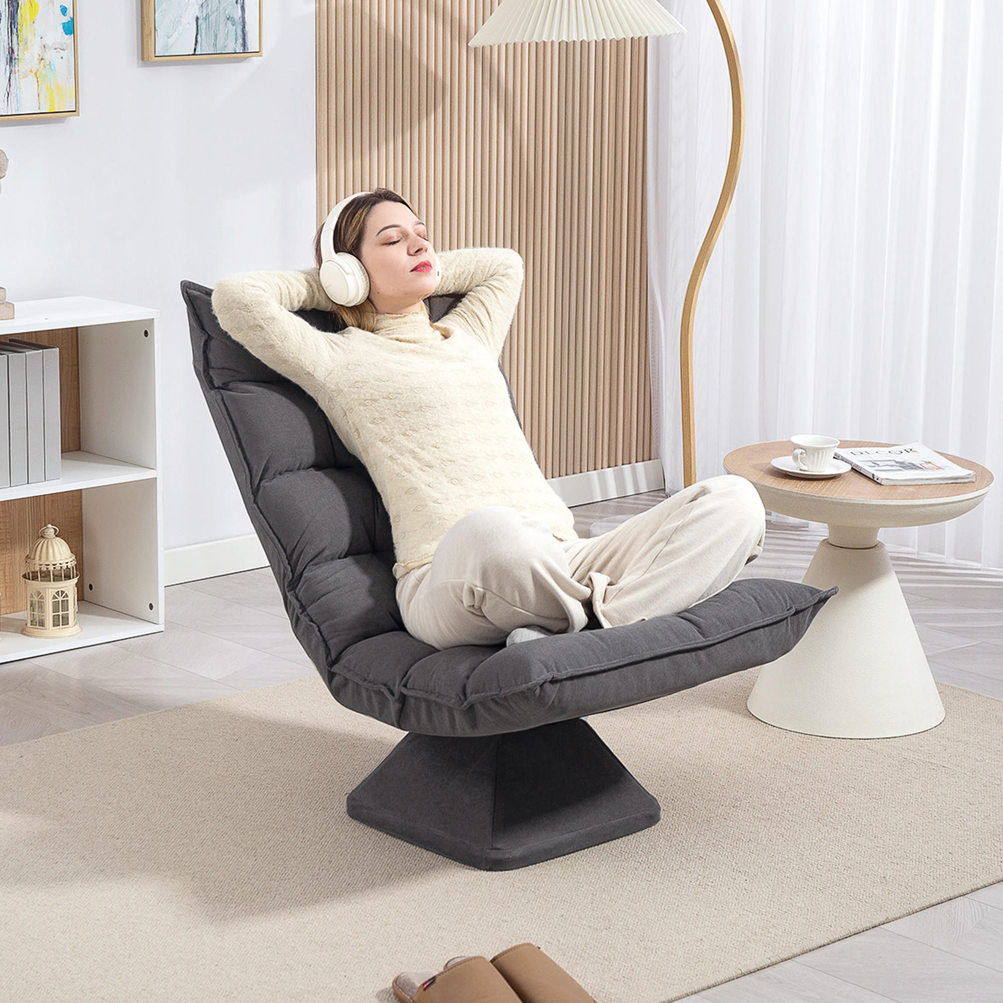 BODENSTUHL Bodensofa mit Verstellbarer Rückenlehne für Wohnzimmer, Büro Grau - Grau, Metall (70/95/62cm) - HOMCOM