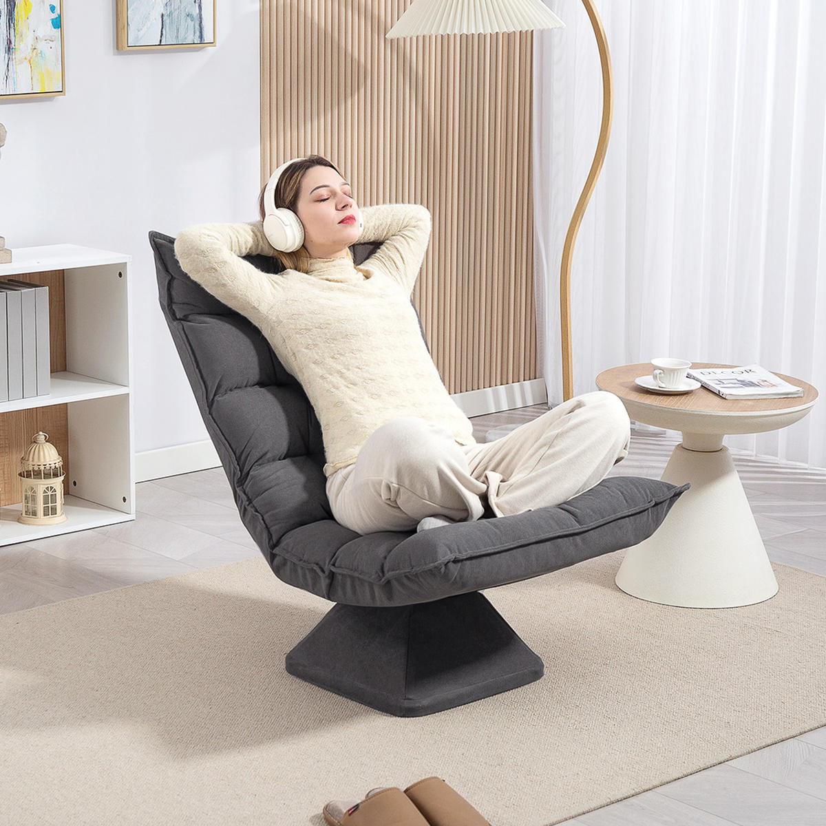 BODENSTUHL Bodensofa mit Verstellbarer Rückenlehne für Wohnzimmer, Büro Grau - Grau, Metall (70/95/62cm) - HOMCOM