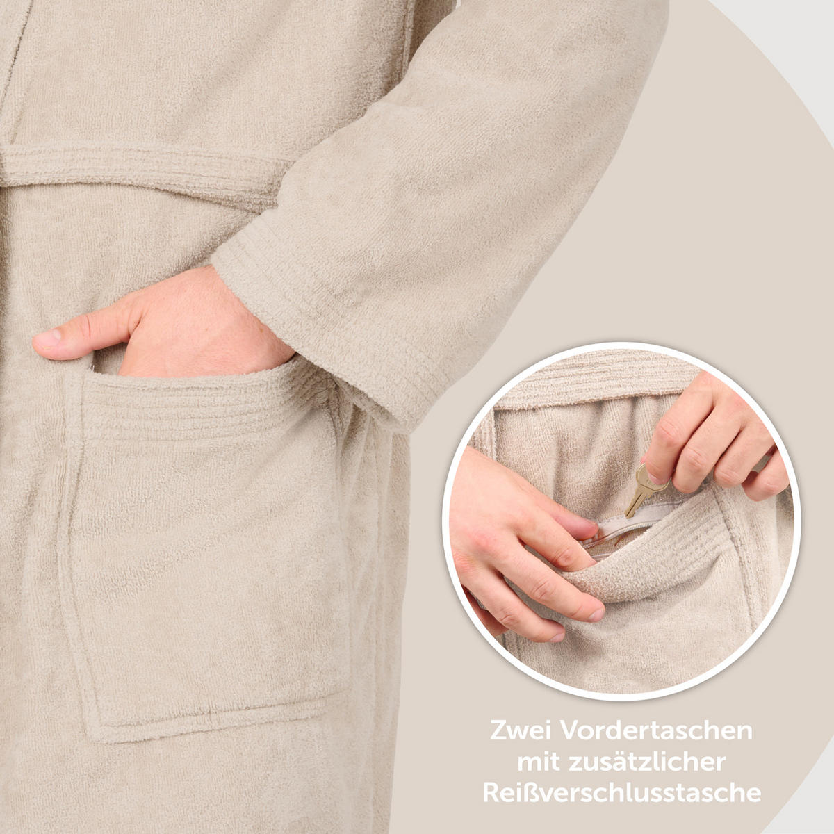 BADENMANTEL Herren L - mit gefütterter Kapuze aus 100% Baumwolle, Taupe - Taupe, Textil (Lnull) - Blumtal
