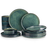 KOMBISERVICE 24-teilig Geschirrset Reaktive Glasur für 8 Personen - Grün, Keramik (26/2.2/26cm) - Kaket