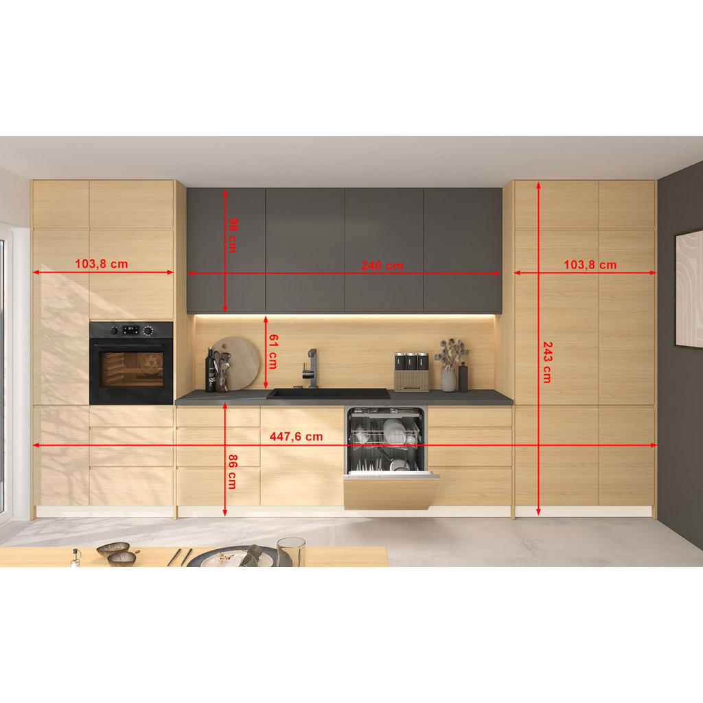 Thumbnail - Feldmann-Wohnen Küchenzeile, Braun, Grau, Holzwerkstoff, Küchenblock,Rechteckig, 448x243x60 cm, Küchen, Küchenzeilen & K...