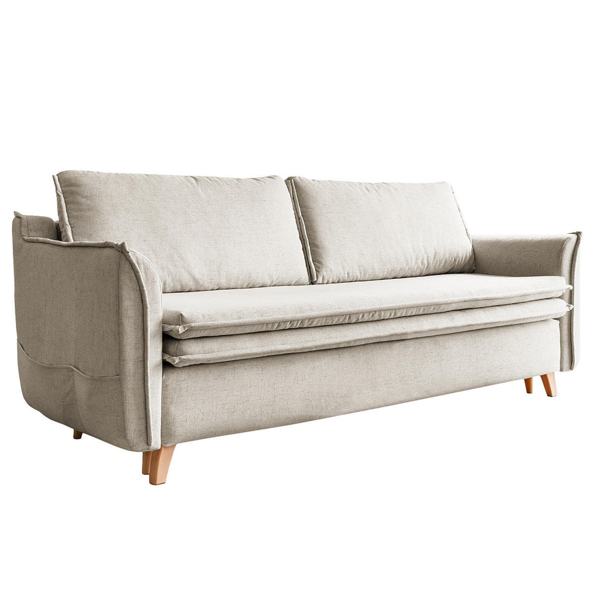 SCHLAFSOFA mit Holzfüßen - Webstoff - Beige/Buchefarben, Buchenholz/Textil (225/85/90cm) - home24
