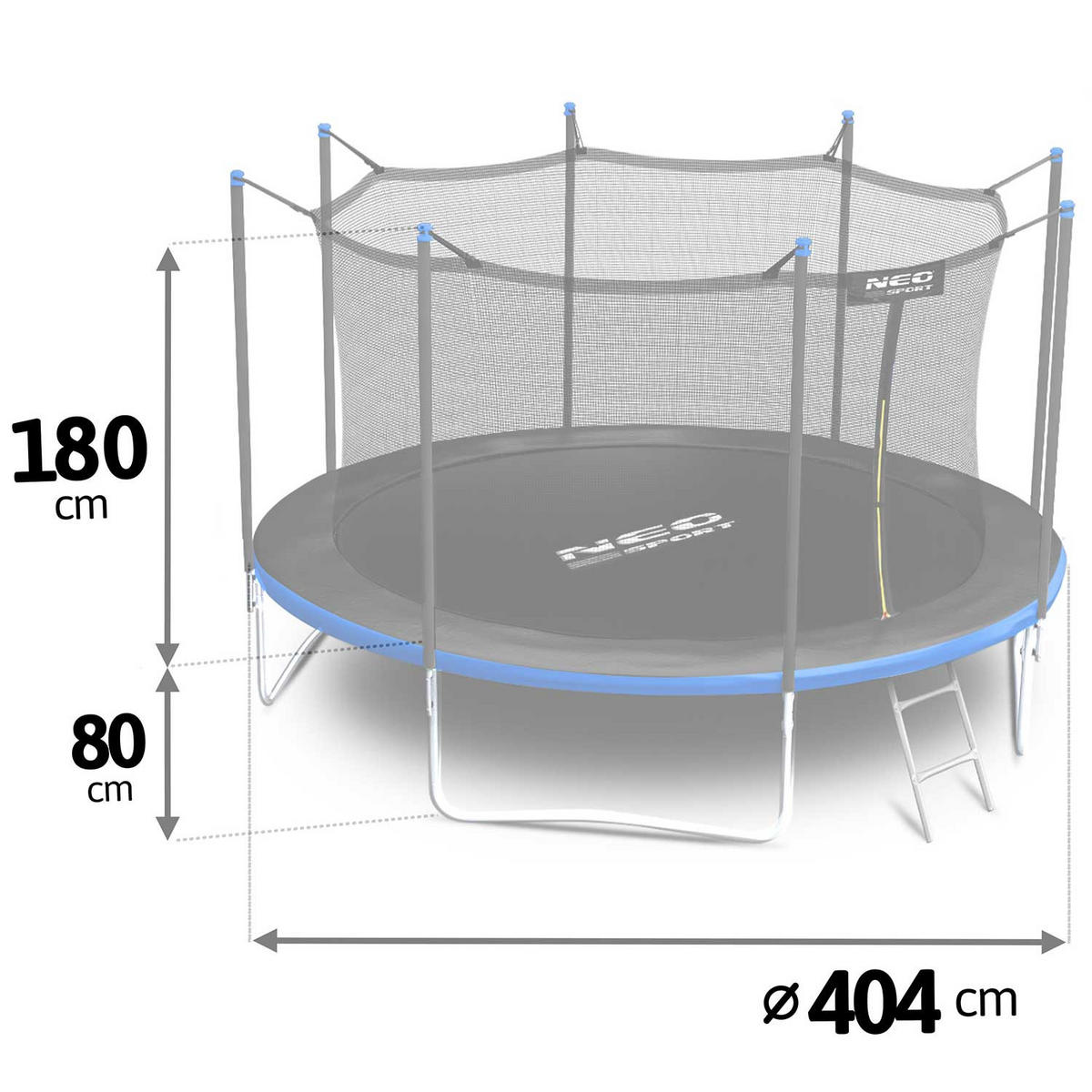 GARTENTRAMPOLIN 13 ft/404 cm mit Innennetz und Leiter - Blau, Metall (404/404cm)
