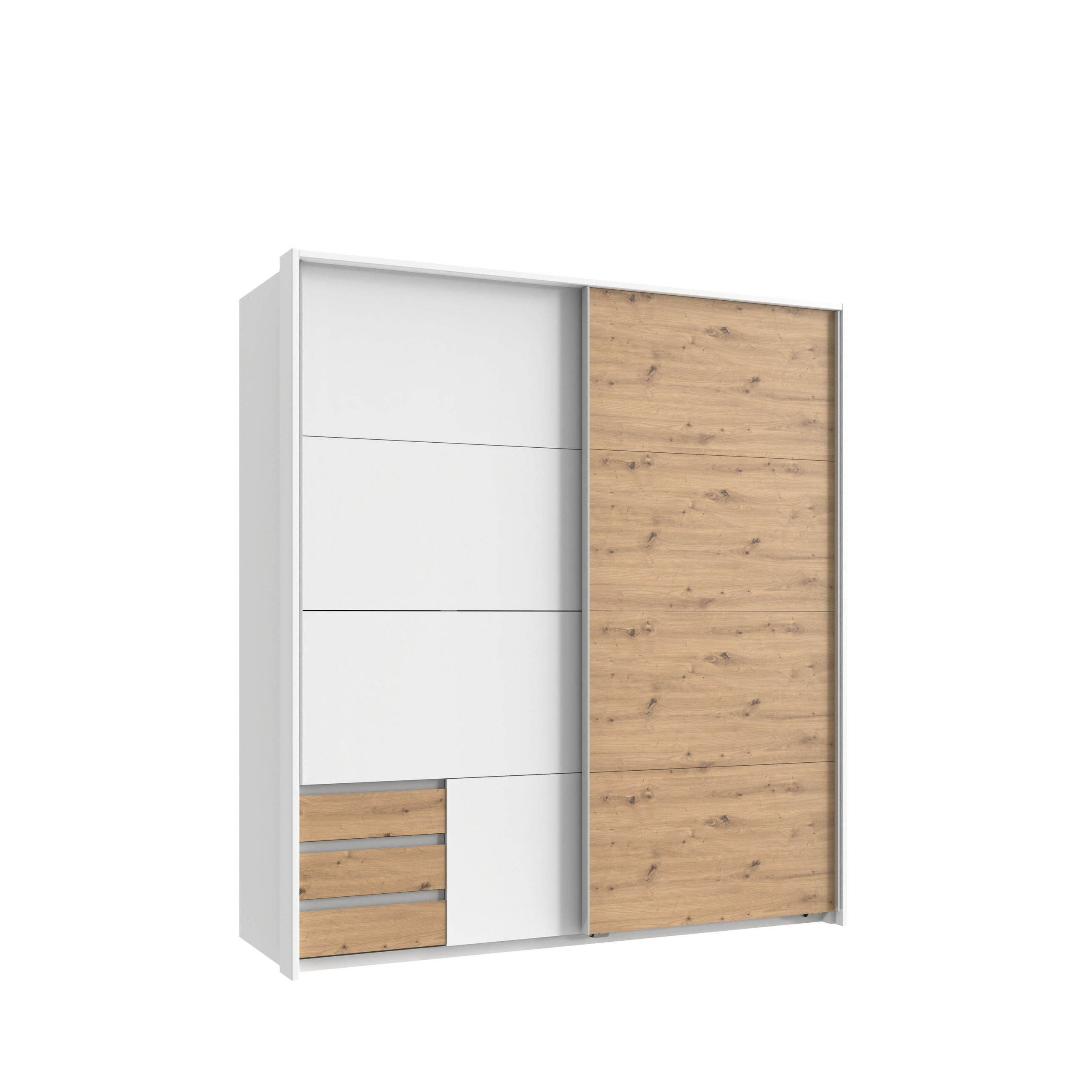 luma-home Schwebetürenschrank Weiß, Eiche Artisan 183x200x65 cm